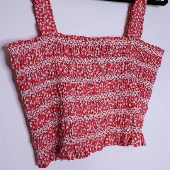 FRENCH CONNECTION Elao Rhodes Poplin Smocked Top Hibiscus in Pink Women's 12 - Picture 8 of 11